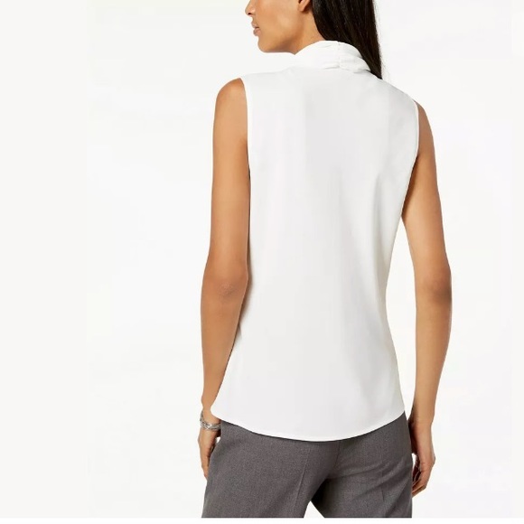 Nine West Ivory V-Neck Sleeveless Blouse with Tie - Picture 2 of 4